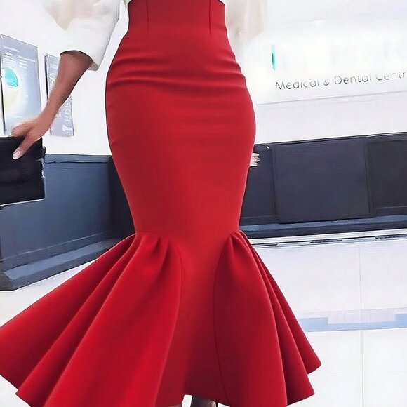 Red Elegant Bodycon Women's Bodycon Mermaid Half-Skirt - Picture 3 of 7